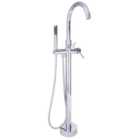 WESTBRASS Bath Tub Filler, Floor Mounted 39" Tall, Hi-Flow W/ Contemporary Hand Spray & Hose in Polished Chrm DF02043-26